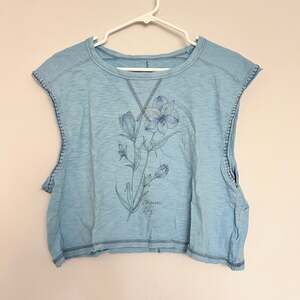 American Eagle Boxy Cropped Sleeveless Top Blue Floral Wide Fit Size M D75